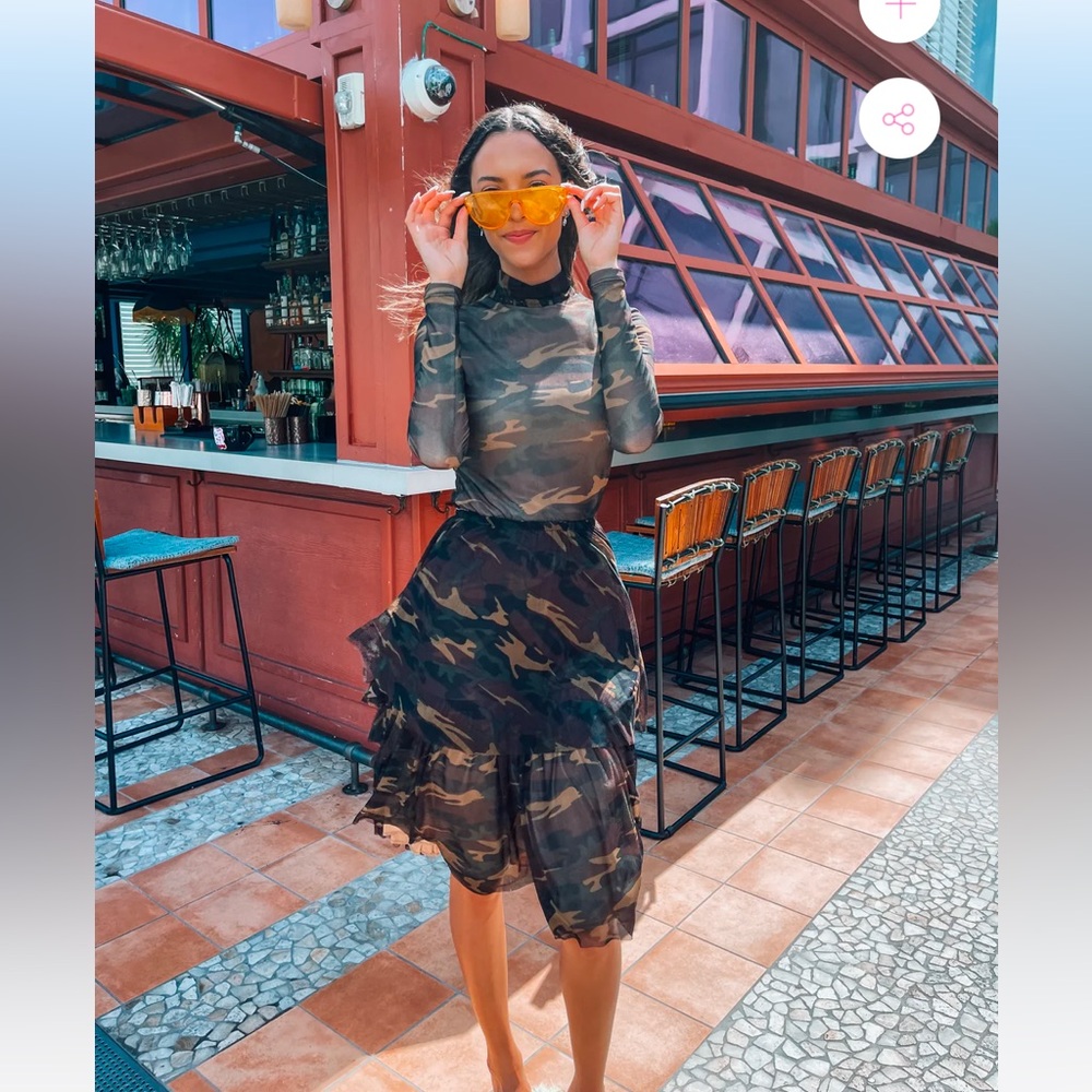 2 piece set! Never worn. brand new xs army green shirt with ruffle skirt!